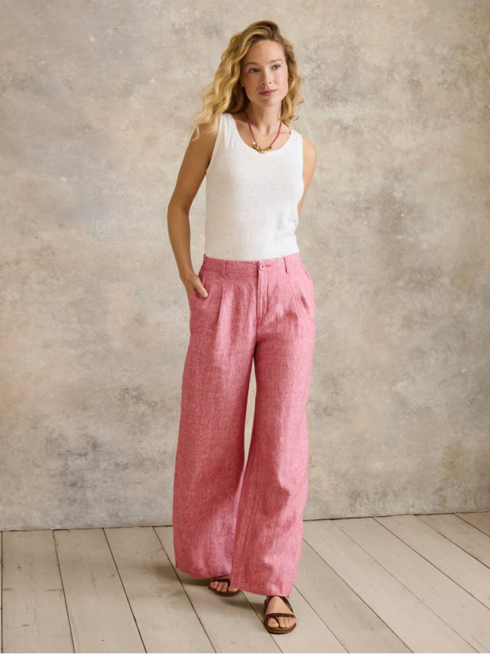Garnet Hill 100% Linen Wide Leg Pants Size 10 Coral Pink